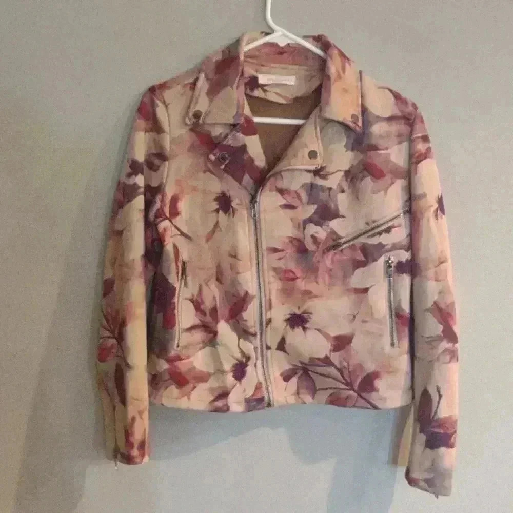 Anthropologie Solitaire faux‎ suede autumn print zip jacket women's medium